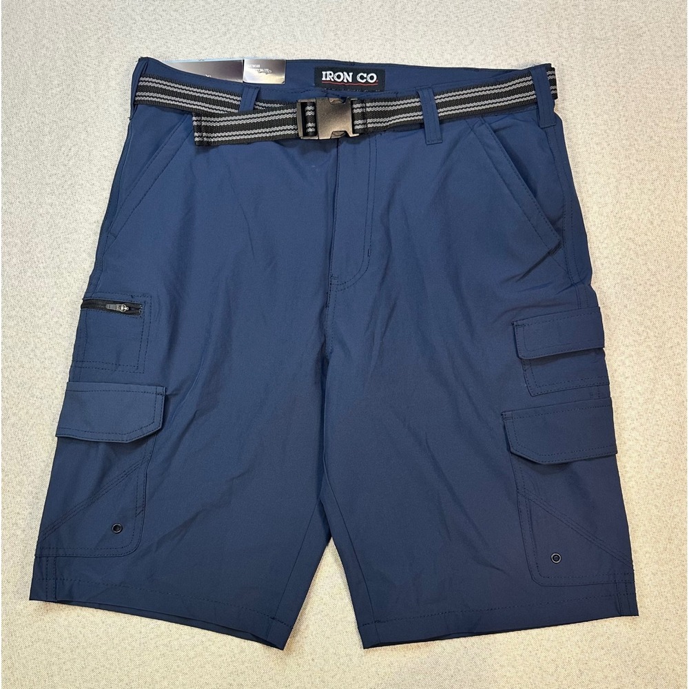 Iron Co Hybrid Cargo Shorts Mens 32 Blue Polyester Spandex Belted Outdoor Hiking